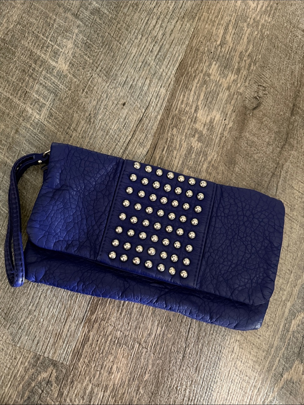 Stud-Embellished Women's Wristlet Clutch in Deep Blue